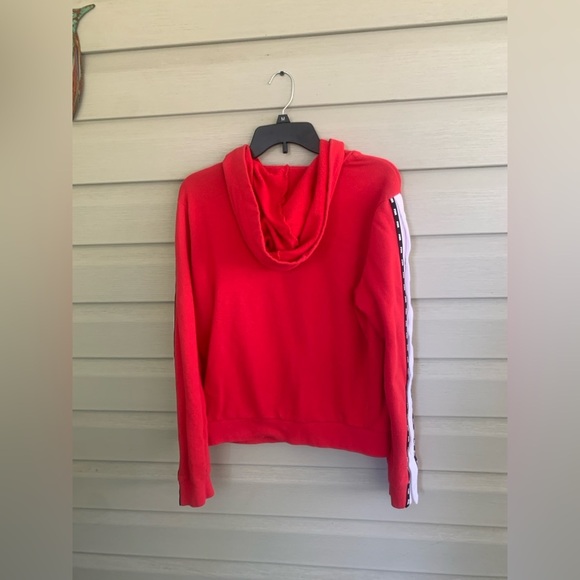 PINK Victoria s Secret red zip-up hoodie Y2K white stripe snap details sz L - Picture 11 of 14